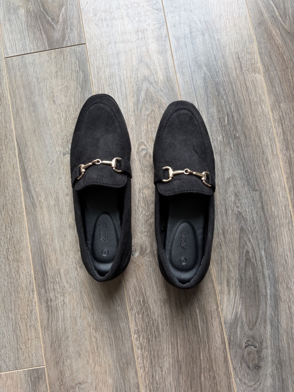 NWOT Ardene Black Suede Loafers with Metal Bit